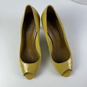 Tory Burch Womens Pumps Heels Yellow‎ Peep Toe Patent Leather Stiletto Shoes 7M